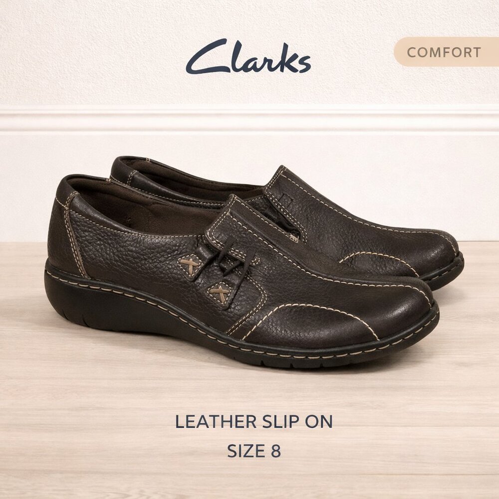 Clarks Bendables Brown Leather Slip On Comfort Shoes Size 8
